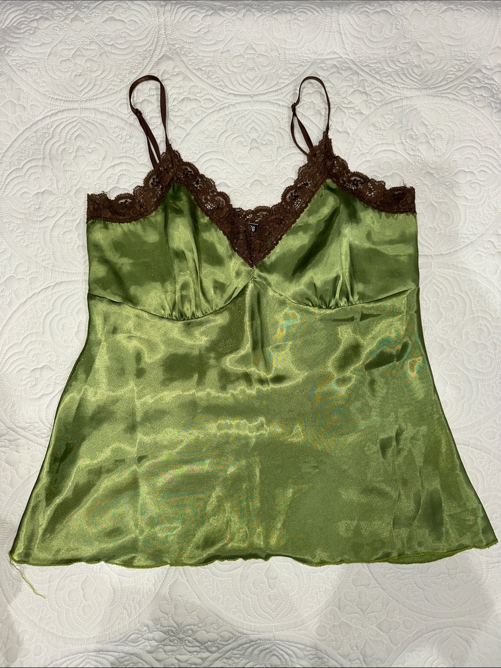 Teenie Weenie Olive Green Satin Camisole with Brown Lace